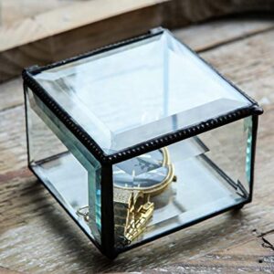 Retro Clear Glass Box Keepsake Jewelry Trinket Boxes Home Decor, Beveled Glass Display Box, 3.75x3.75x3 in