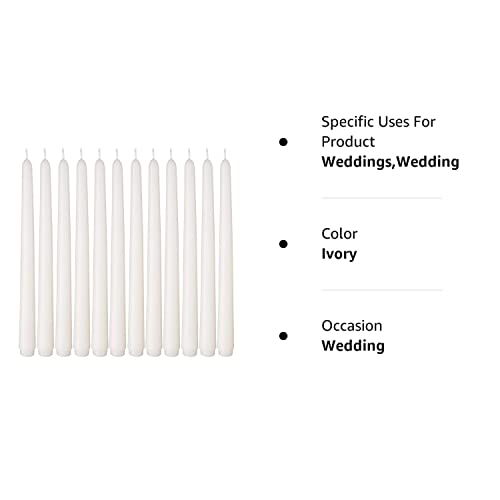 Laskey Dripless Taper Candles 10 Inch Tall Wedding Dinner Candle Set of 12 (Ivory)