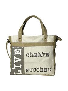 mona b. vintage recycled upcycled canvas life is short with vegan leather trim (tote)