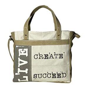 Mona B. Vintage Recycled Upcycled Canvas Life Is Short with Vegan Leather Trim (Tote)