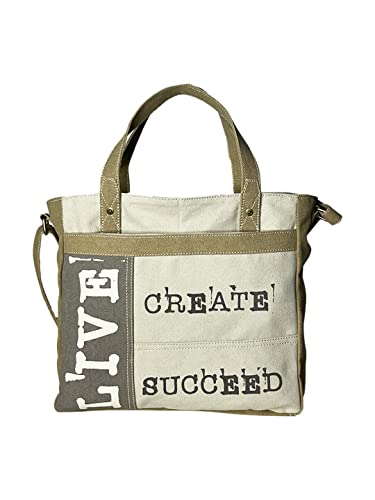 Mona B. Vintage Recycled Upcycled Canvas Life Is Short with Vegan Leather Trim (Tote)