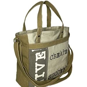 Mona B. Vintage Recycled Upcycled Canvas Life Is Short with Vegan Leather Trim (Tote)