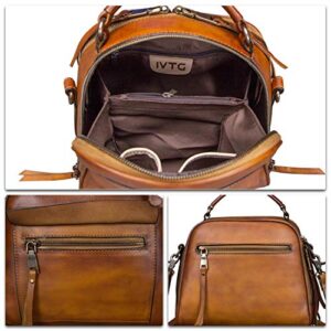 Genuine Leather Crossbody Bags for Women Handmade Vintage Hobo Handbag Clutch Satchel Purses (Brown)