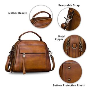 Genuine Leather Crossbody Bags for Women Handmade Vintage Hobo Handbag Clutch Satchel Purses (Brown)