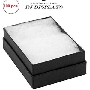 100 Pack Black Matte Color Cotton Filled Cardboard Jewelry Boxes 3.25 x 2.25 x 1 Inches (100) #32 By RJ Displays