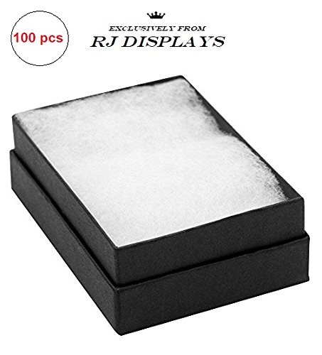 100 Pack Black Matte Color Cotton Filled Cardboard Jewelry Boxes 3.25 x 2.25 x 1 Inches (100) #32 By RJ Displays