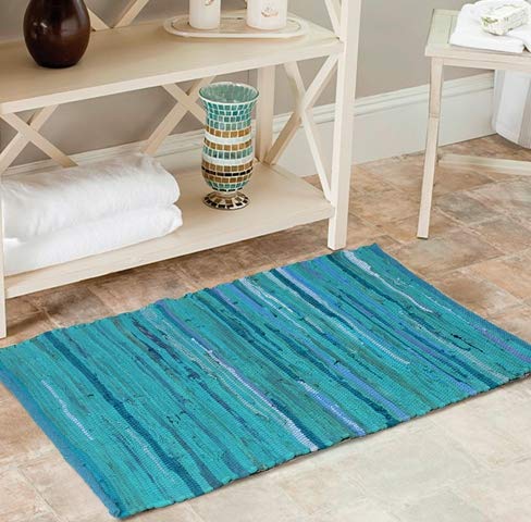 100% Cotton Rag Rug 2x3' - Multicolor Chindi Rug - Hand Woven & Reversible for Living Room Kitchen Entryway Rug - Teal,Kitchen Rugs, Farmhouse Rugs, Rugs for Living & Bedroom,Woven Rugs