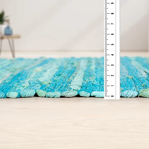 100% Cotton Rag Rug 2x3' - Multicolor Chindi Rug - Hand Woven & Reversible for Living Room Kitchen Entryway Rug - Teal,Kitchen Rugs, Farmhouse Rugs, Rugs for Living & Bedroom,Woven Rugs