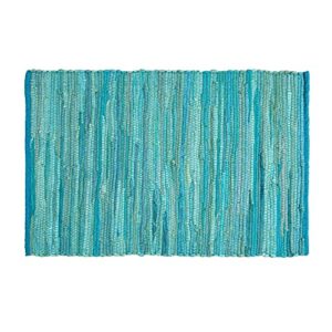 100% Cotton Rag Rug 2x3' - Multicolor Chindi Rug - Hand Woven & Reversible for Living Room Kitchen Entryway Rug - Teal,Kitchen Rugs, Farmhouse Rugs, Rugs for Living & Bedroom,Woven Rugs