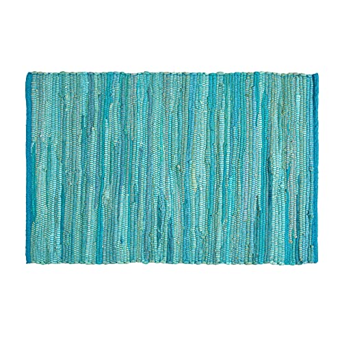 100% Cotton Rag Rug 2x3' - Multicolor Chindi Rug - Hand Woven & Reversible for Living Room Kitchen Entryway Rug - Teal,Kitchen Rugs, Farmhouse Rugs, Rugs for Living & Bedroom,Woven Rugs