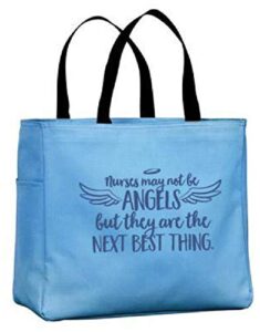 tote bag blue printed nurses may not be angels canvas feel cutieful