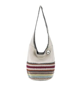 the sak back to bali 120 hobo bag in leather & hand-crochet, large shoulder purse, stone seminyak