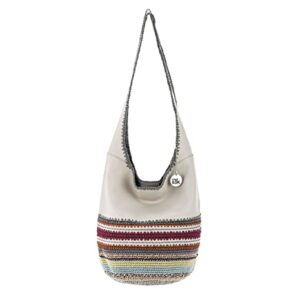 The Sak Back To Bali 120 Hobo Bag in Leather & Hand-Crochet, Large Shoulder Purse, Stone Seminyak