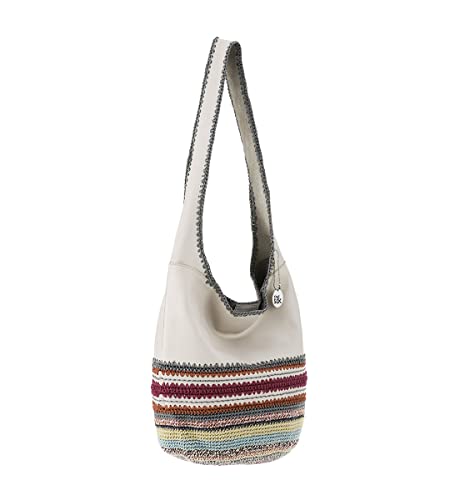 The Sak Back To Bali 120 Hobo Bag in Leather & Hand-Crochet, Large Shoulder Purse, Stone Seminyak