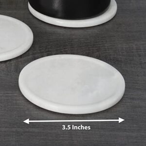RADICALn Coaster Set Cup Pad 3.5 Inches Handmade Marble White Round Coasters Set for Mug Glass Drinks - Kitchen Caddy, Car, Office Drink Coaster Sets