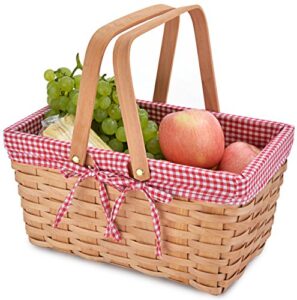 picnic basket natural woven woodchip with double folding handles | easter basket | storage of plastic easter eggs and easter candy | organizer blanket storage | bath toy and kids toy storage