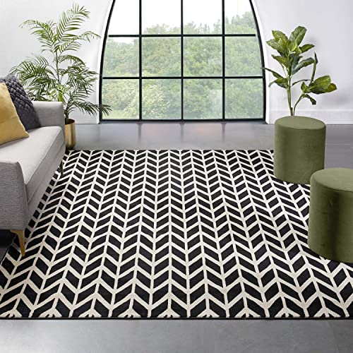 Well Woven Chevron Black 7'10" x 9'10" Area Rug Carpet