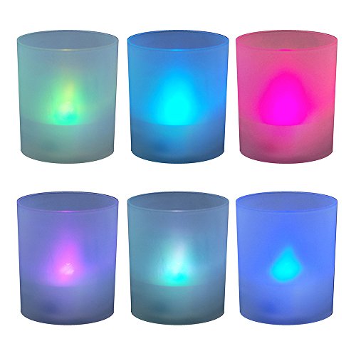 LumaBase Battery Operated LED Lights in Frosted Votive Holders - Color Changing, Set of 6, 81906