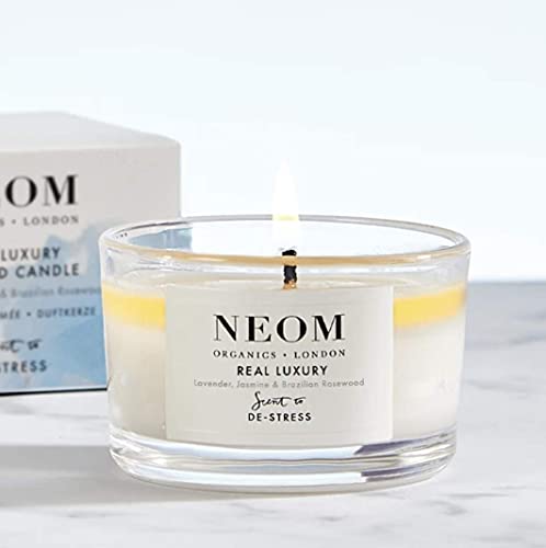 NEOM- Real Luxury Scented Candle, Travel Size | Lavender & Rosewood | Essential Oil Aromatherapy Candle | Scent to De-Stress