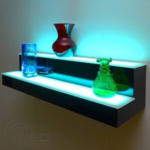 led baseline lighted floating wall shelf 2 tier (48″, standard gloss black)