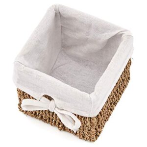 EZOWare Set of 3 Natural Seagrass Baskets with Hanging Tray, Wall Mountable Storage Wicker Container Bins Set with Removal linens