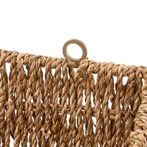 EZOWare Set of 3 Natural Seagrass Baskets with Hanging Tray, Wall Mountable Storage Wicker Container Bins Set with Removal linens