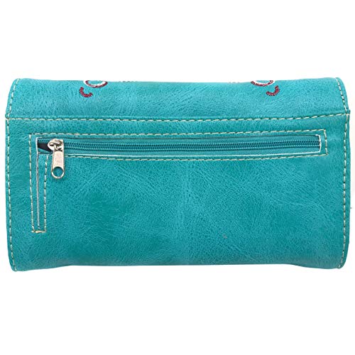 Zelris Western Mustang Horse Turquoise Women Crossbody Wrist Trifold Wallet (Turquoise)