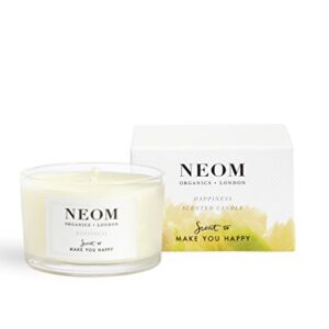 NEOM- Happiness Scented Candle, Travel Size | Essential Oil Aromatherapy Candle | Neroli, Mimosa & Lemon | Scent to Make You Happy