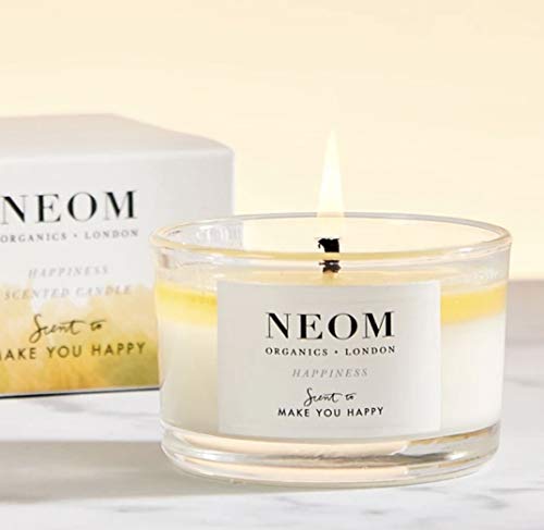 NEOM- Happiness Scented Candle, Travel Size | Essential Oil Aromatherapy Candle | Neroli, Mimosa & Lemon | Scent to Make You Happy