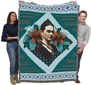 pure country weavers frida kahlo – frida profile blanket – gift tapestry throw woven from cotton – made in the usa (72×54)