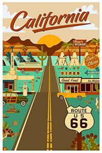 california, route 66, geometric (9×12 wall art print, home decor)