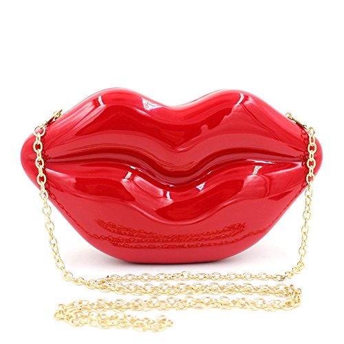Women Acrylic Lips-shaped Evening Bags Purses Clutch Vintage Banquet Handbag (Red) Medium