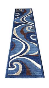 modern runner contemporary area rug blue brown carpet king design 144 (2 feet x 7 feet 3 inch)