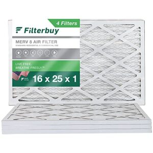filterbuy 16x25x1 air filter merv 8 dust defense (4-pack), pleated hvac ac furnace air filters replacement (actual size: 15.50 x 24.50 x 0.75 inches)