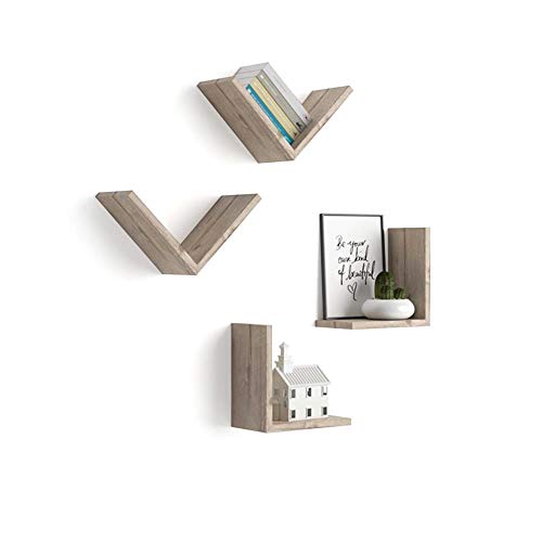 Mobili Fiver, A Set of 4 Giuditta V-Shaped Shelves, Oak, Laminate-Finished, Made in Italy