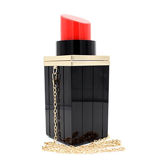 Women Acrylic Black Lipstick Shape Evening Bags Purses Clutch Vintage Banquet Handbag (Black)