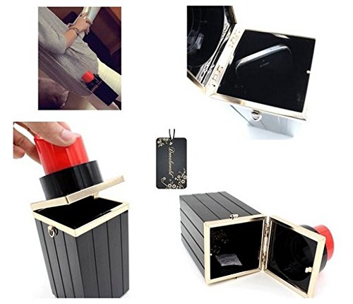 Women Acrylic Black Lipstick Shape Evening Bags Purses Clutch Vintage Banquet Handbag (Black)