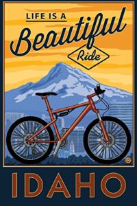 idaho, life is a beautiful ride, bike and mountain (16×24 giclee gallery art print, vivid textured wall decor)
