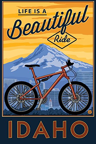 Idaho, Life is a Beautiful Ride, Bike and Mountain (16x24 Giclee Gallery Art Print, Vivid Textured Wall Decor)