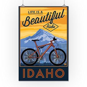 Idaho, Life is a Beautiful Ride, Bike and Mountain (16x24 Giclee Gallery Art Print, Vivid Textured Wall Decor)