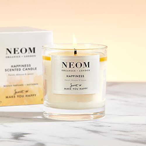 NEOM- Happiness Scented Candle, 1 Wick | Essential Oil Aromatherapy Candle | Neroli, Mimosa & Lemon | Scent to Make You Happy