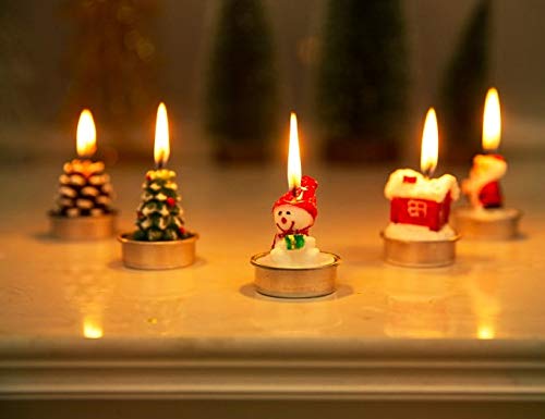 T-shin Christmas Candles Set,Colorful Santa Claus Snowman Tree Decorative Candle,Christmas Eve Party Decoration Paraffin Candles for Kids (Brown)