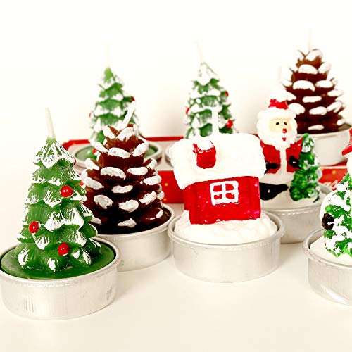 T-shin Christmas Candles Set,Colorful Santa Claus Snowman Tree Decorative Candle,Christmas Eve Party Decoration Paraffin Candles for Kids (Brown)