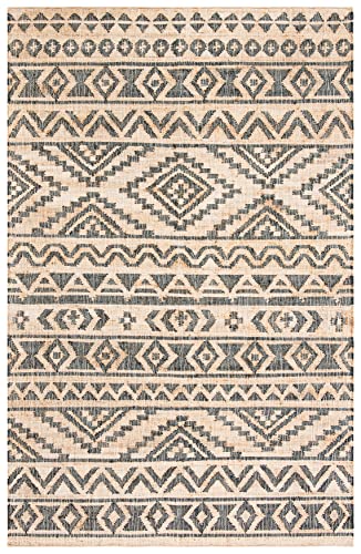 SAFAVIEH Kilim Collection 4' x 6' Natural / Charcoal KLM751A Handmade Moroccan Boho Jute & Cotton Area Rug