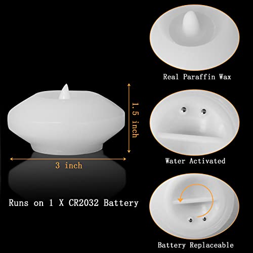 ARDUX LED Floating Candles, 3-inch Wax Waterproof Candle Tealight Night Light Flameless Candle with Battery-Powered for Wedding Party Decoration (Pack of 4)