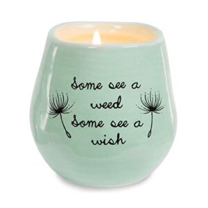 pavilion gift company 77111 plain dandelion wishes – some see a weed some see a wish green ceramic soy serenity scented candle,