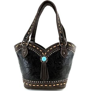 zelris turquoise concho floral women conceal carry bucket tote purse (black)