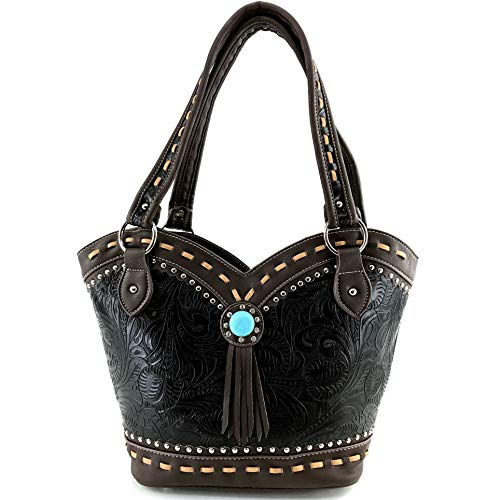 Zelris Turquoise Concho Floral Women Conceal Carry Bucket Tote Purse (Black)