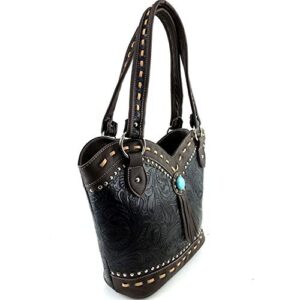 Zelris Turquoise Concho Floral Women Conceal Carry Bucket Tote Purse (Black)
