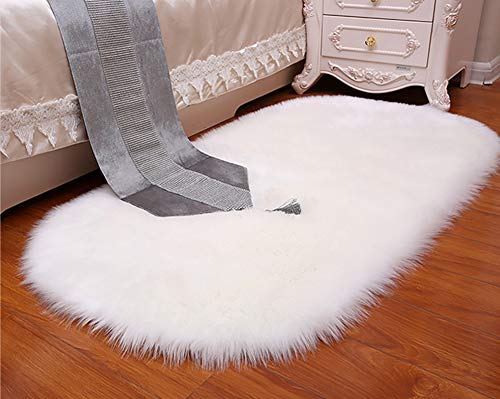 Soft Faux Sheepskin Fur Rug, Oval Small Sized Floor Area Shag Sofa Cover,Bedside Kitchen Living Room Nursery Mat Gold 19"x31"